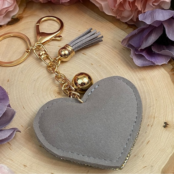 Gray Rhinestone Heart Pendant & Tassel Keychain - Picture 7 of 9